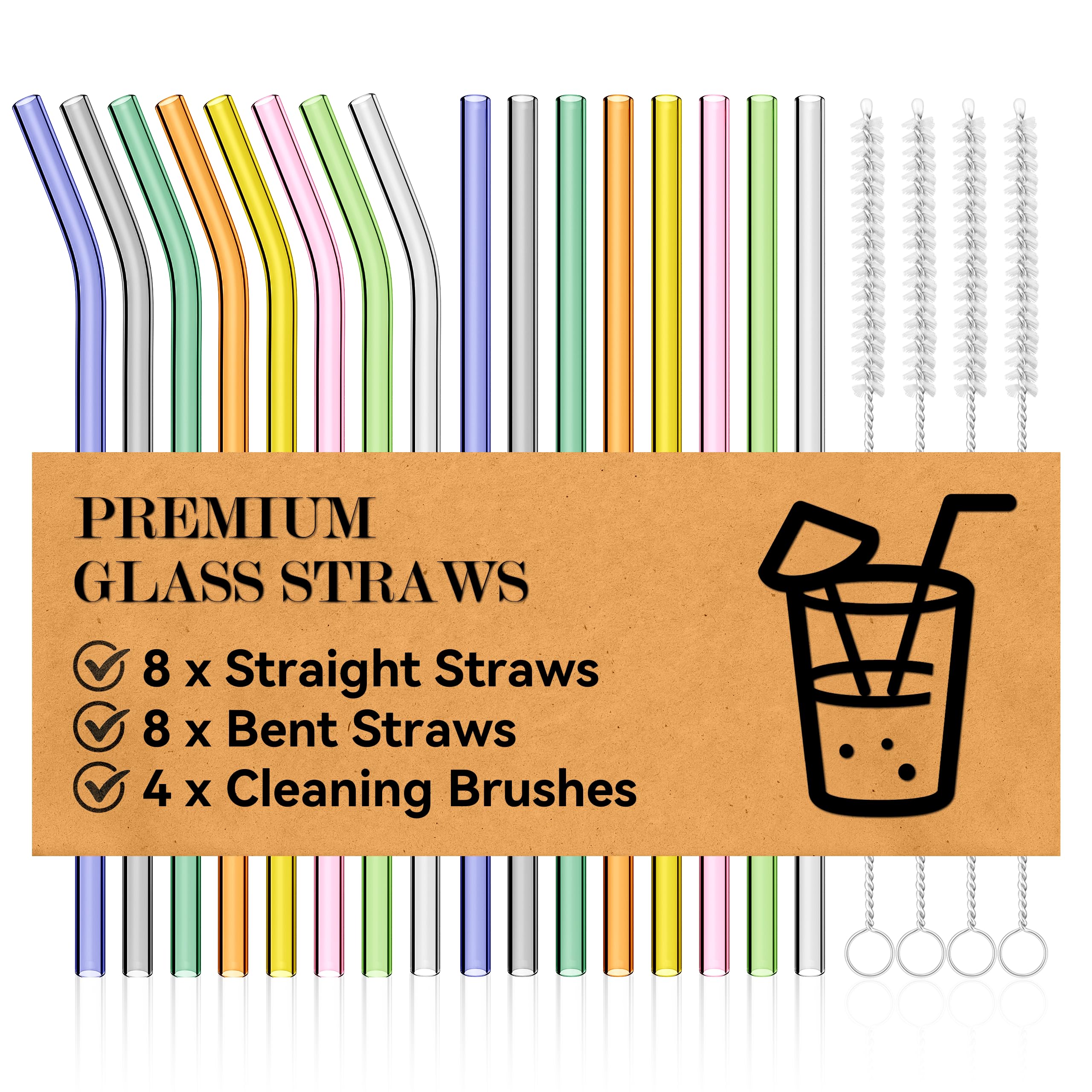 Pailles réutilisables en verre avec brosses pour nettoyer facilement les résidus de smoothies