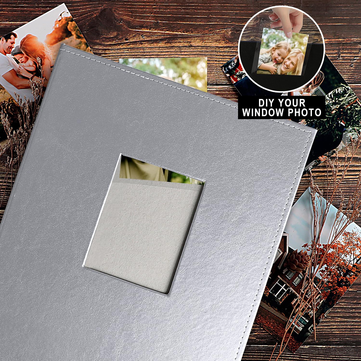 Ywlake Photo Album 10 x 15 400 cm Large Leather Slip-in Album for Portrait Photos Pictures Silver, 400 Fotos - Image 3