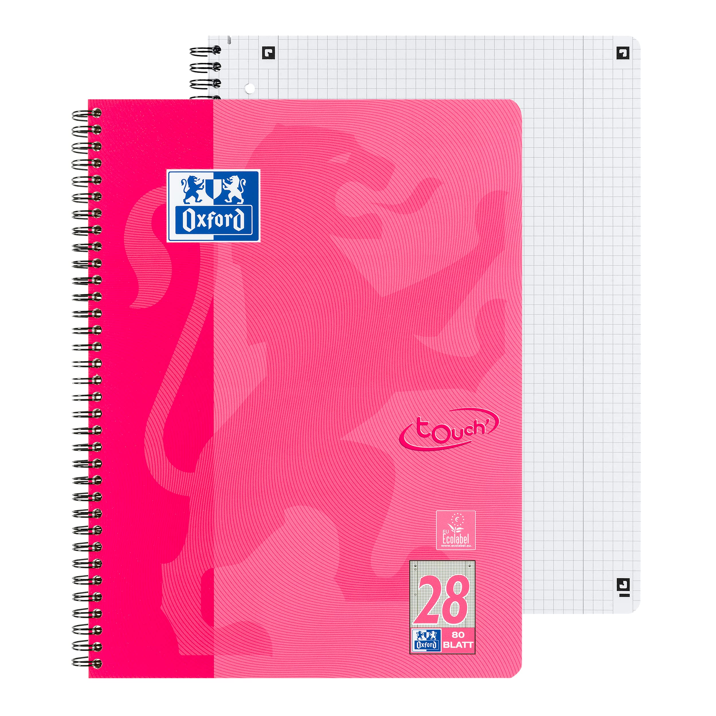 Oxford Touch Collegeblock A4 liniert, mit Doppelrand, 80 Blatt, aqua, 10 Stück & Touch Collegeblock A4 kariert, mit Doppelrand, 80 Blatt, pink, 10 Stück