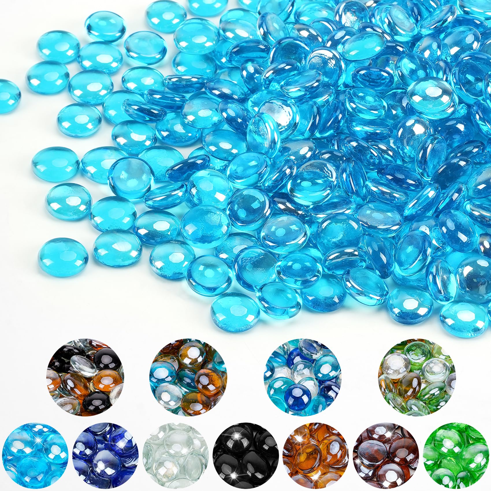 Mr. Fireglass 20 Pounds Fire Glass Beads, 1/2" High Luster Caribbean Blue