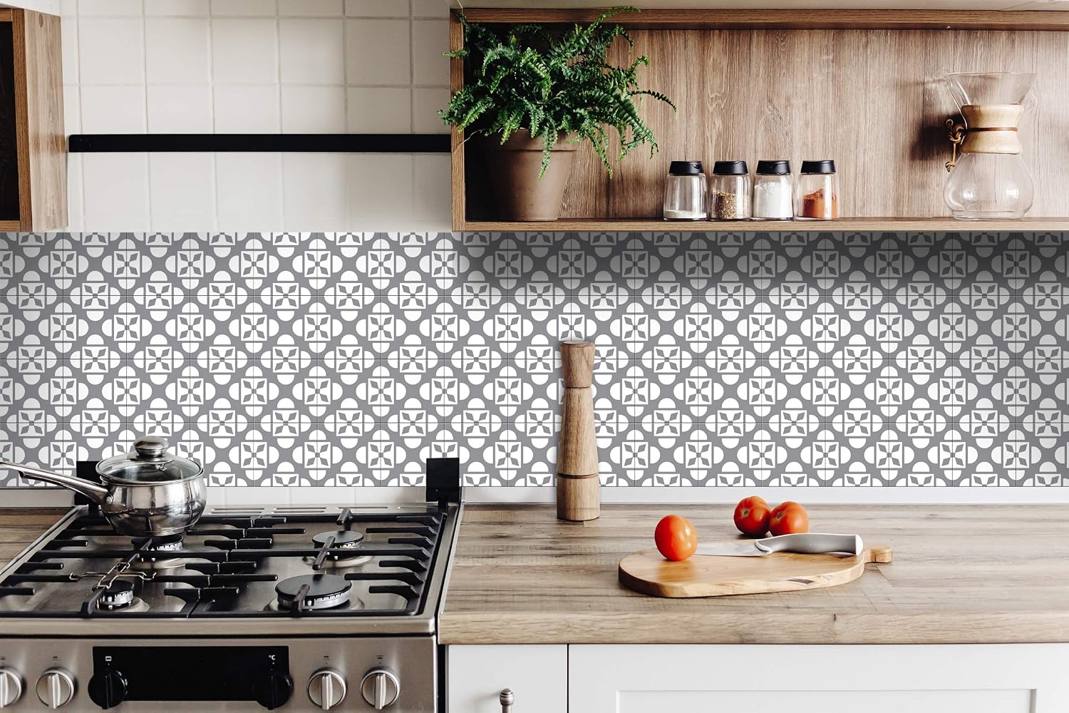 Mi Alma Black and White Tile Stickers Peel and Stick Tile Stickers 24 PC Set backsplash Tile Decals Bathroom & Kitchen Vinyl Wall Decals Just Peel Stick Home Decor (Lithe Gray B47, 4x4 Inch)