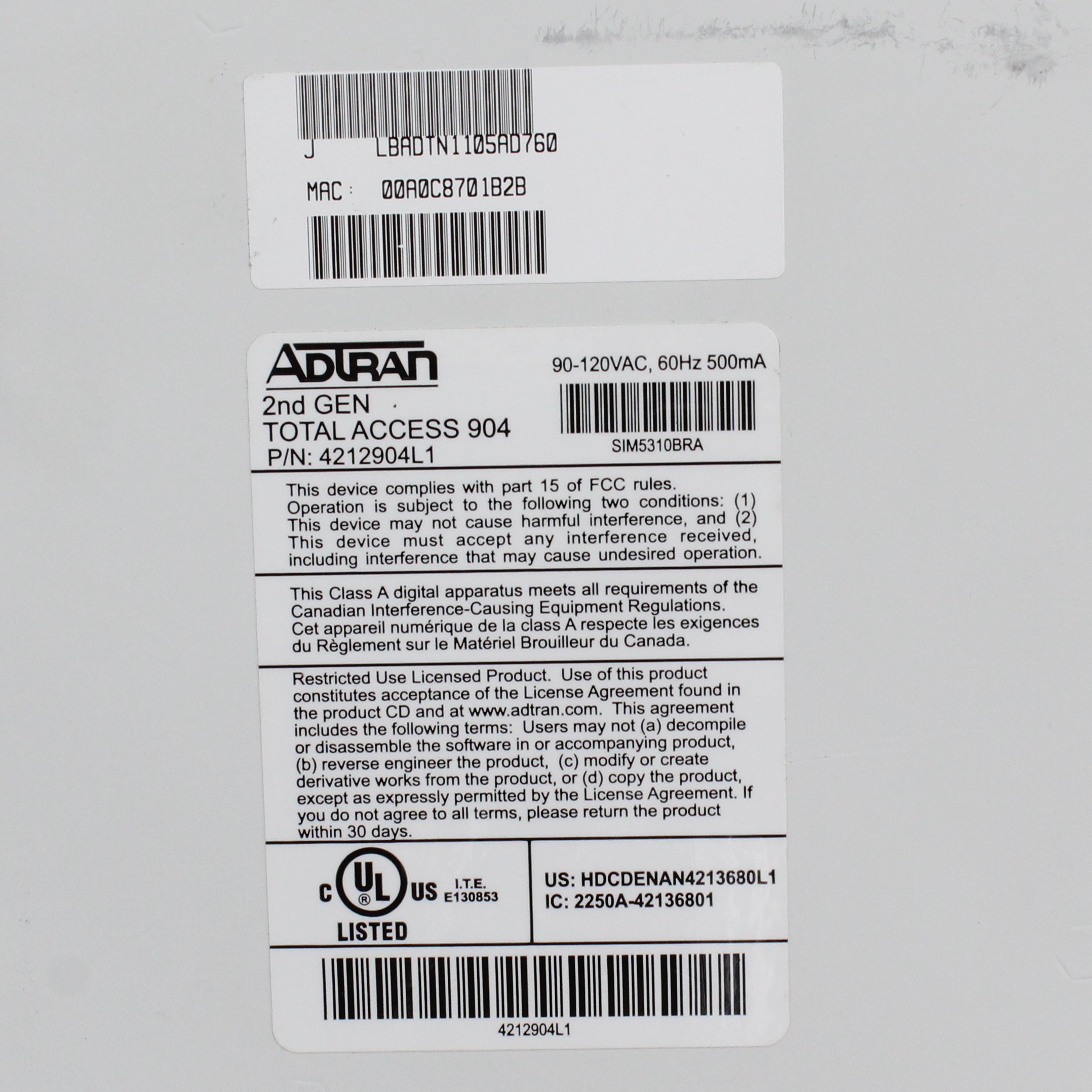 ADTRAN TOTAL ACCESS 916e 2nd GEN P/N 4242916L1 - Tested Power On As
