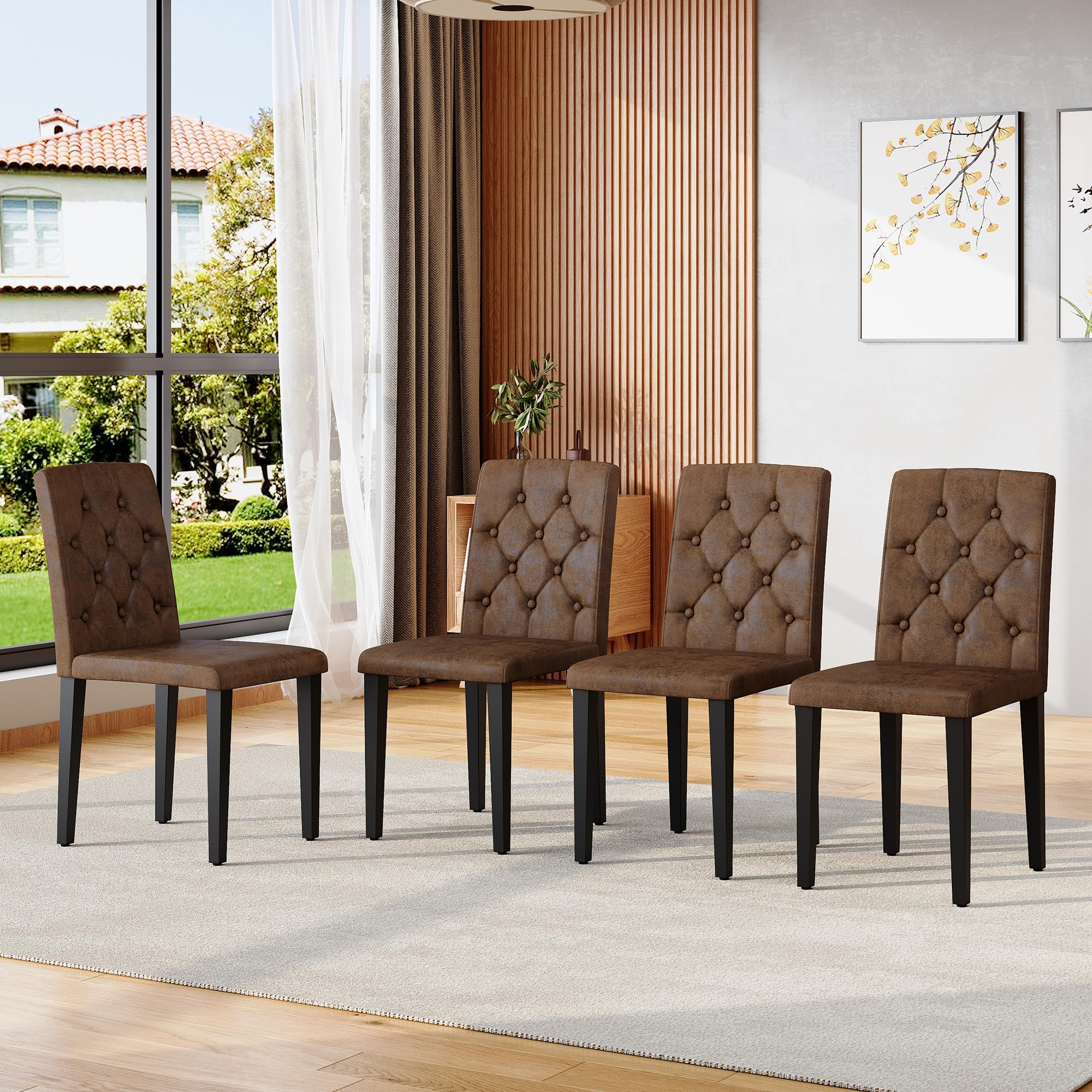 Set di 4 sedie per sala da pranzo, stile retrò, effetto velluto, con gambe in metallo
