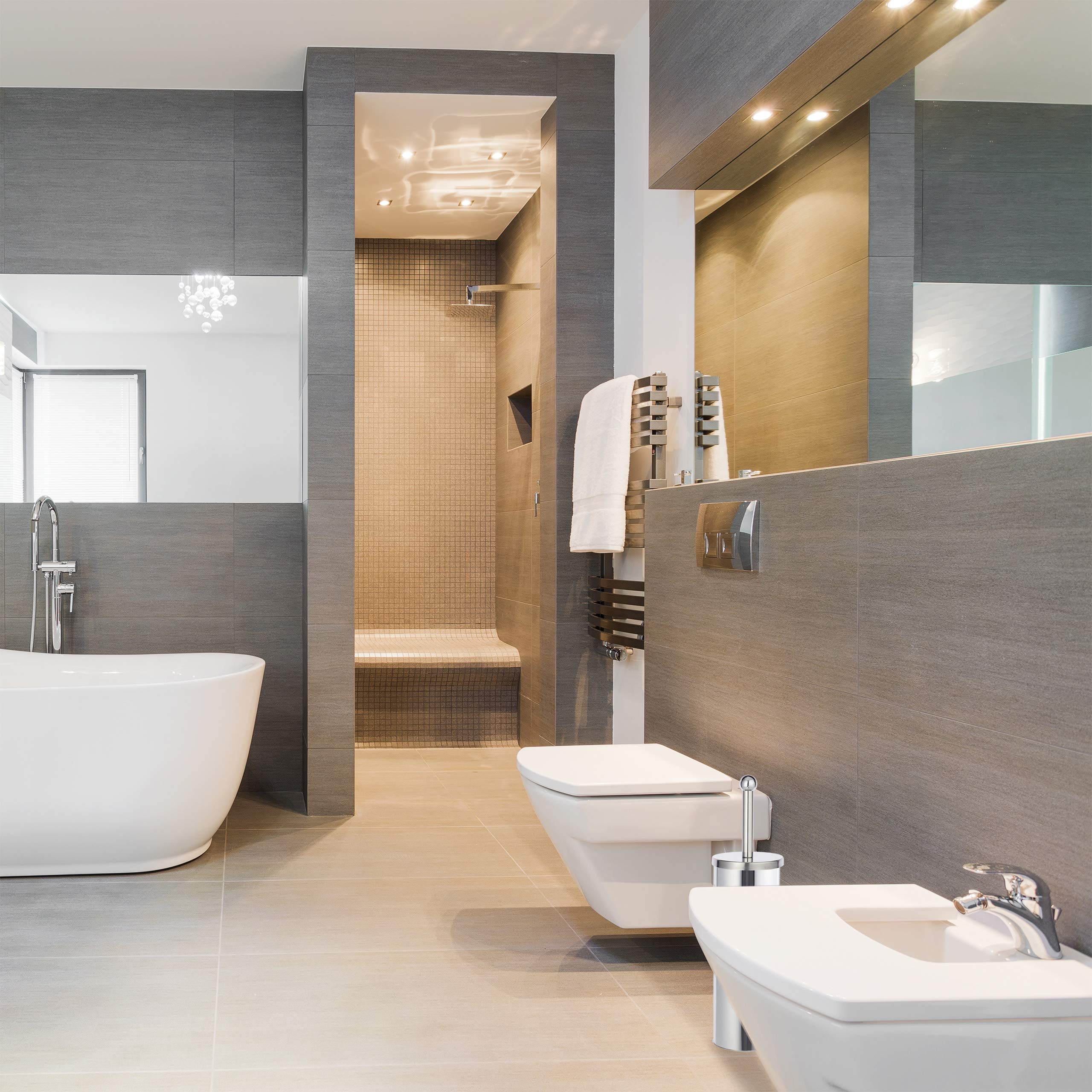 Relaxdays WC Garnitur rund, Toilettenbürstenhalter, wechselbare WC Bürste, freistehend, aus Edelstahl, Silber/schwarz