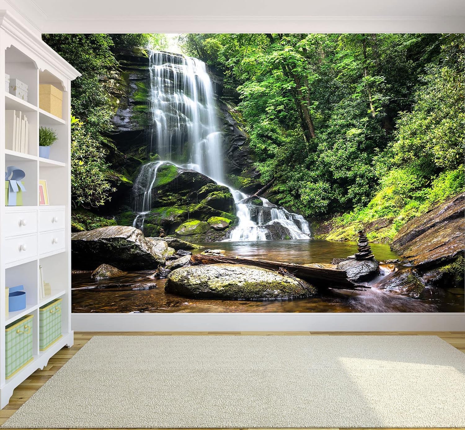Reyhui 195''x120''Cascading Waterfalls in Forest Wall Mural Large Wallpaper Mural Wall Decor for Bedroom, Living Room, Kids Room(Not Self-Adhesive)