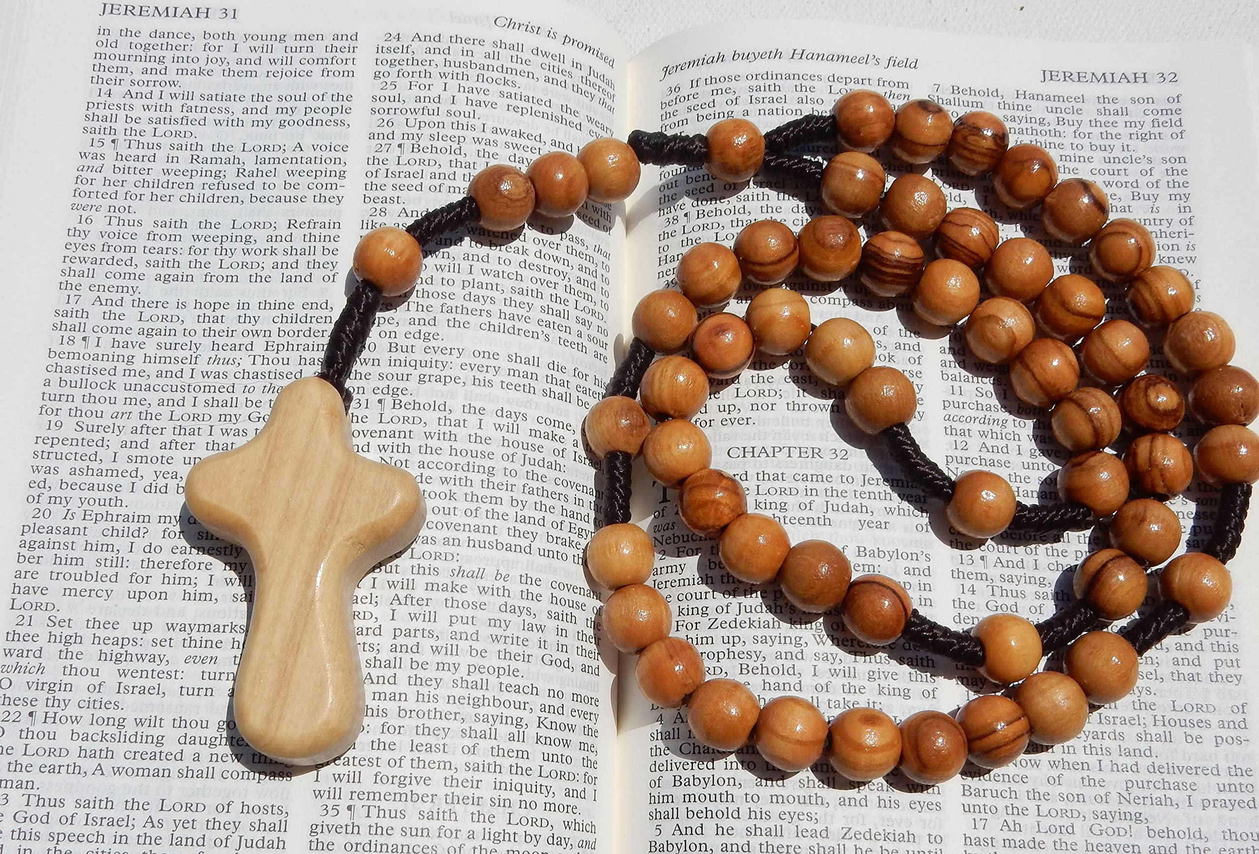 Olive Wood Catholic Rope Rosary with Comfort Cross – Premium Quality Genuine HJW Product - Exclusively Designed Christian Prayer Beads for a Meaningful Spiritual Experience