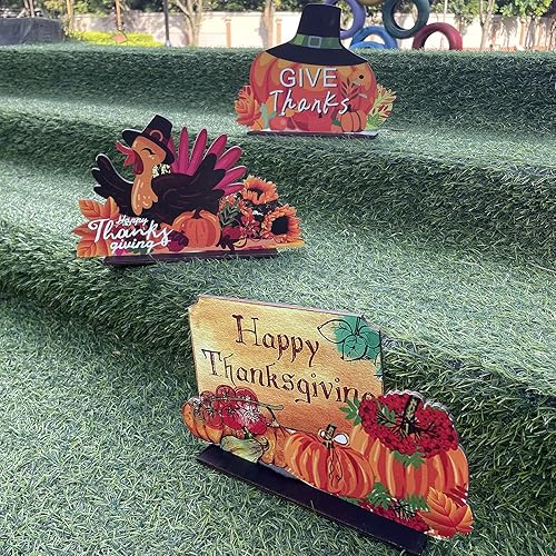 Miniatura 5 de 3 Pieces Thanksgiving Wooden Table Decorations Harvest Party Supplies Turkey,Pumpkin,Happy Thanksgiving Table Centerpieces Decorations