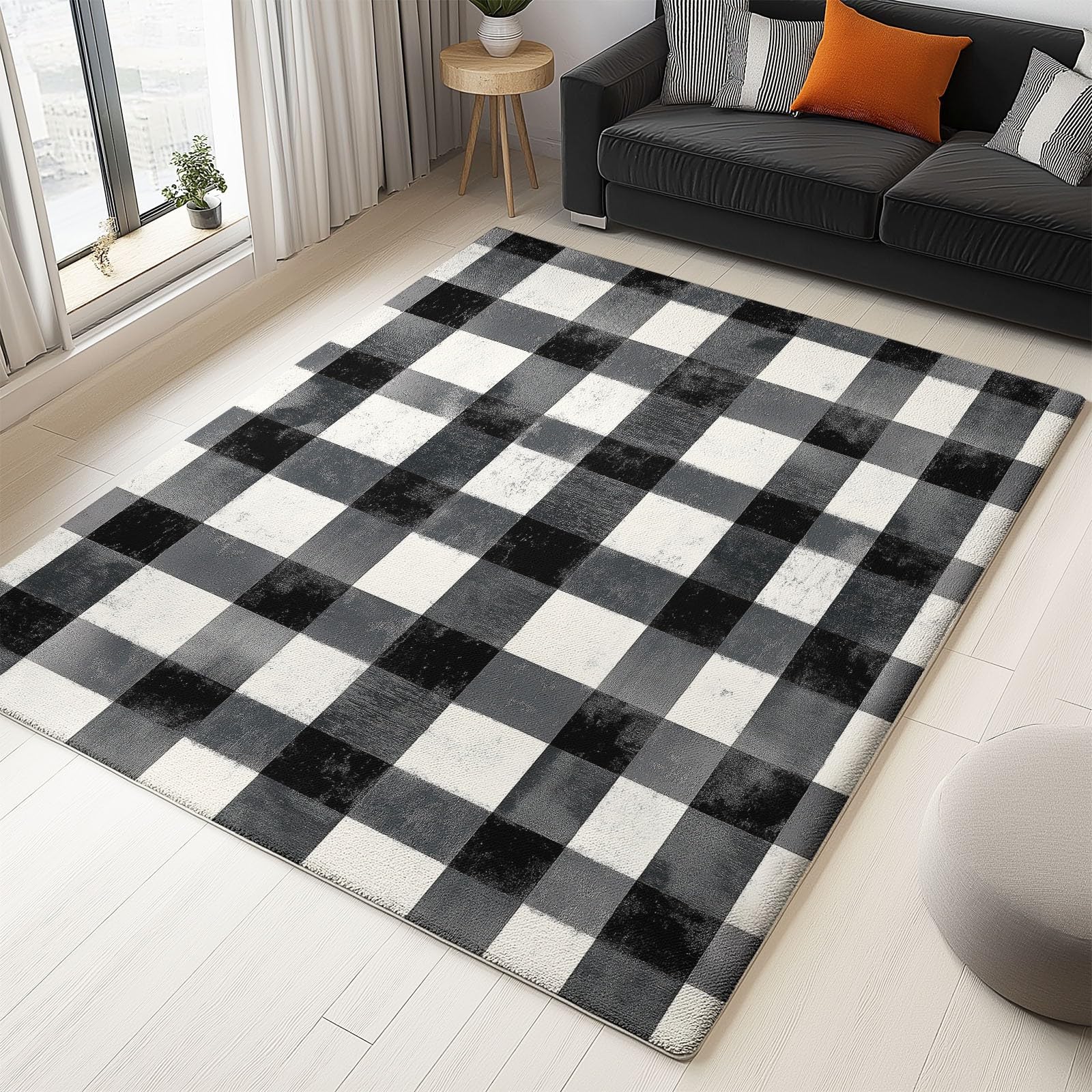 Tapis de chambre doux et résistant fin poil court motif vintage