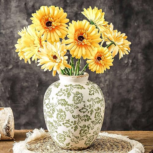 Miniatura 12 de Juego de jarrones florales de 3, jarrones de cerámica neutros para decoración del hogar, jarrones de cerámica rústicos de granja para decoración 007