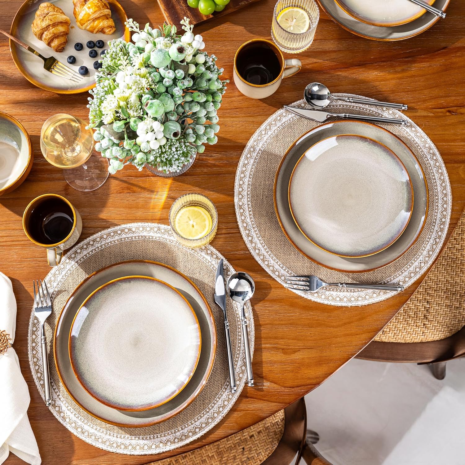 LERATIO Ceramic Dinnerware Sets for 4,16-Piece Reactive Glaze Plates and Bowls Set with Mugs,Highly Chip and Crack Resistant | Dishwasher,Microwave & Oven Safe Dishes set-Kahki Service for 4 with mugs Dreamy Moonlight-Kahki image 6 of 7 B0F21FWM9Q