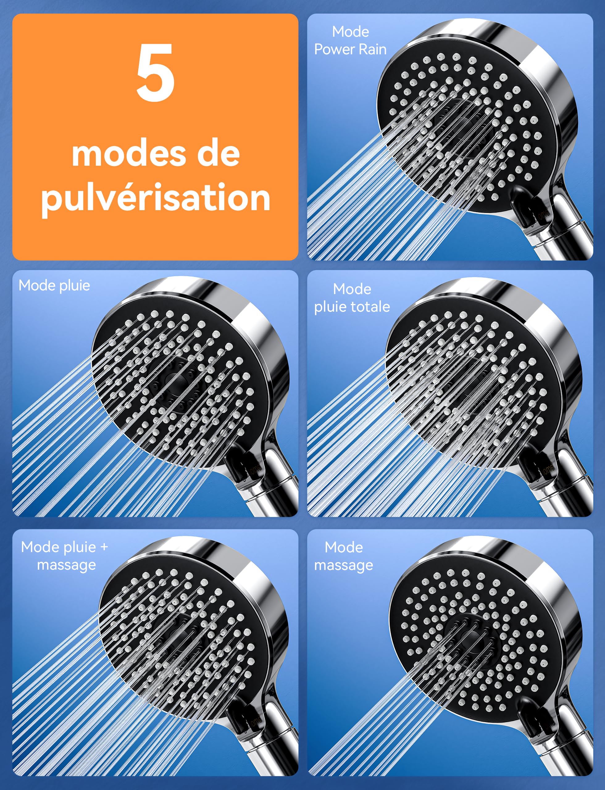 Pommeau de douche avec filtre - Pommeau de douche haute pression à économie d'eau - Pommeau de douche effet pluie avec 6 jets (sans flexible), chromé | Leroy Merlin Pommeau de douche avec filtre - Pommeau de douche haute pression à économie d'eau - Pommeau de douche effet pluie avec 6 jets (sans flexible), chromé | Leroy Merlin