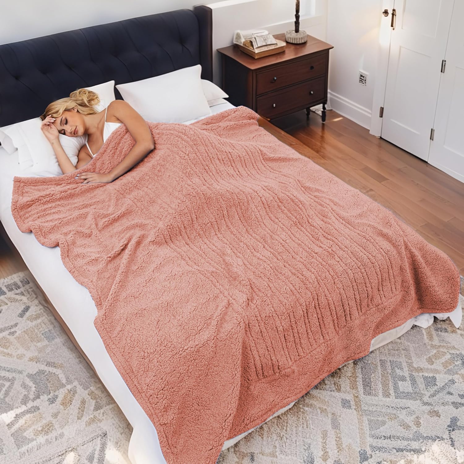 Electric Heated Blanket Full Size 72" x 84" - 5 Heat Settings & 10H Auto-Off, Microplush Flannel & Sherpa Lining, Machine Washable, Overheat Protection, Ideal Gifts for Home/Bedroom/Sofa, Pink - Image 5