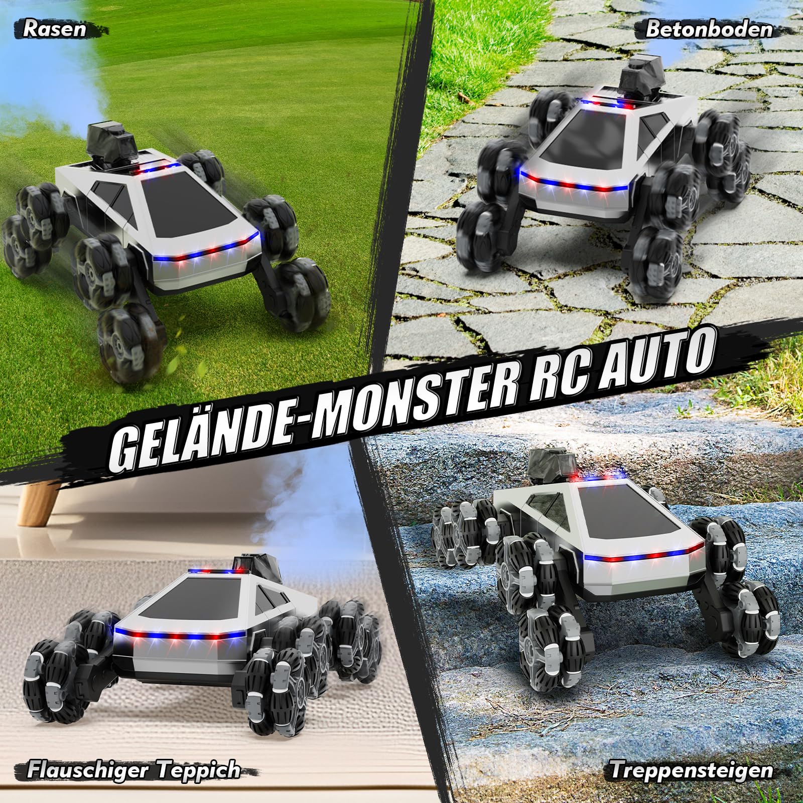 Ferngesteuertes Auto 8 Rad RC Stunt Car, 8WD RC Car, mit Handsteuerung & Fernbedienung, LED Licht Musik Sprühnebel, RC Car für Kinder 5 6 7 8 9 10 11 Jahre, geburtstagsgeschenk für Jungen und Mädchen
