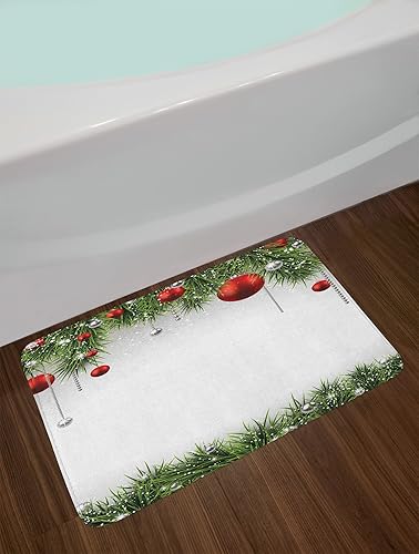 Miniatura 2 de Ambesonne Tapete de baño de Navidad, adornos clásicos de Navidad y adornos navideños de coníferas, estampado de ramitas de oropel de pino de