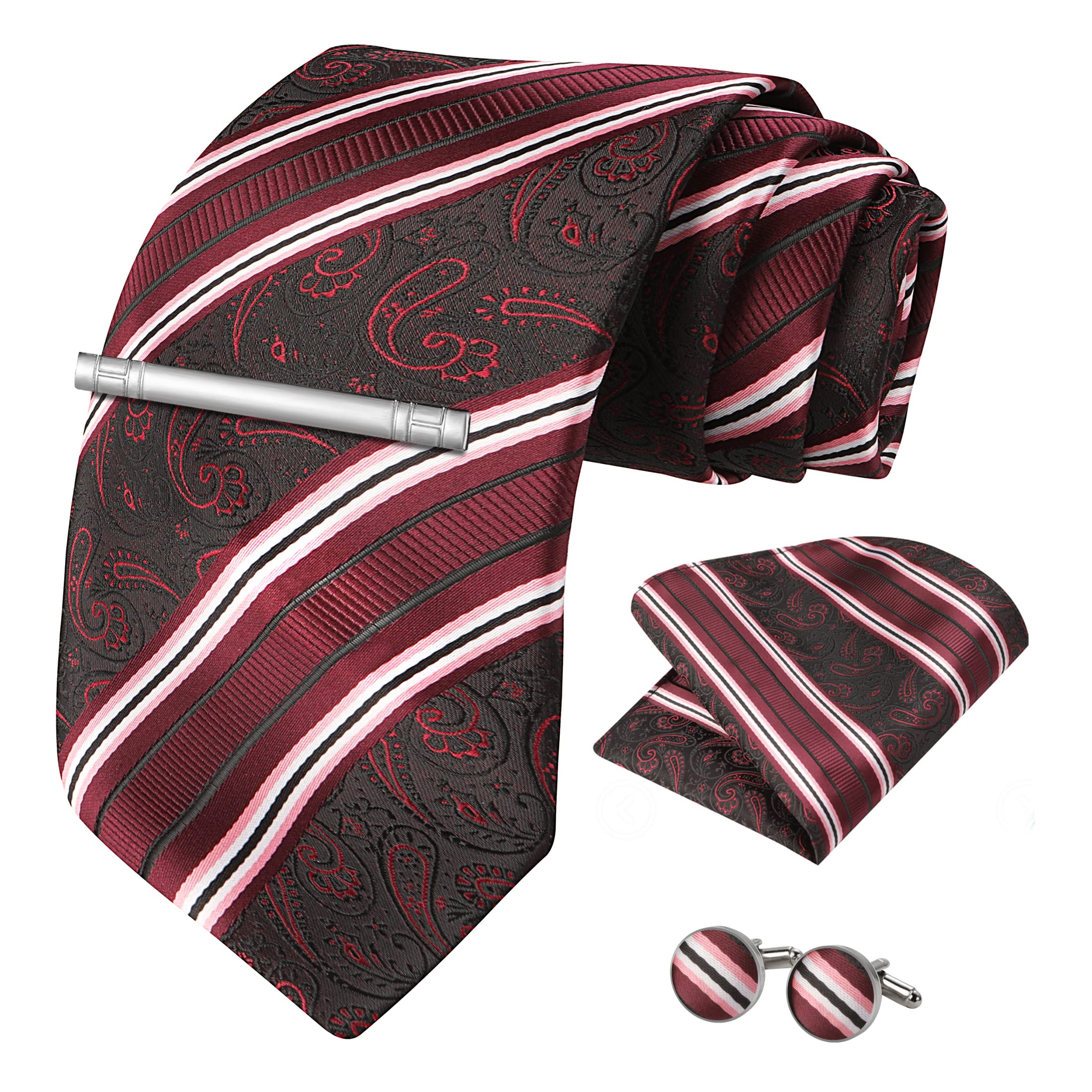 LeippleMens Paisley Ties Set with Pocket Square Cufflink and Tie Clip in Gift Box for Wedding Bussiness