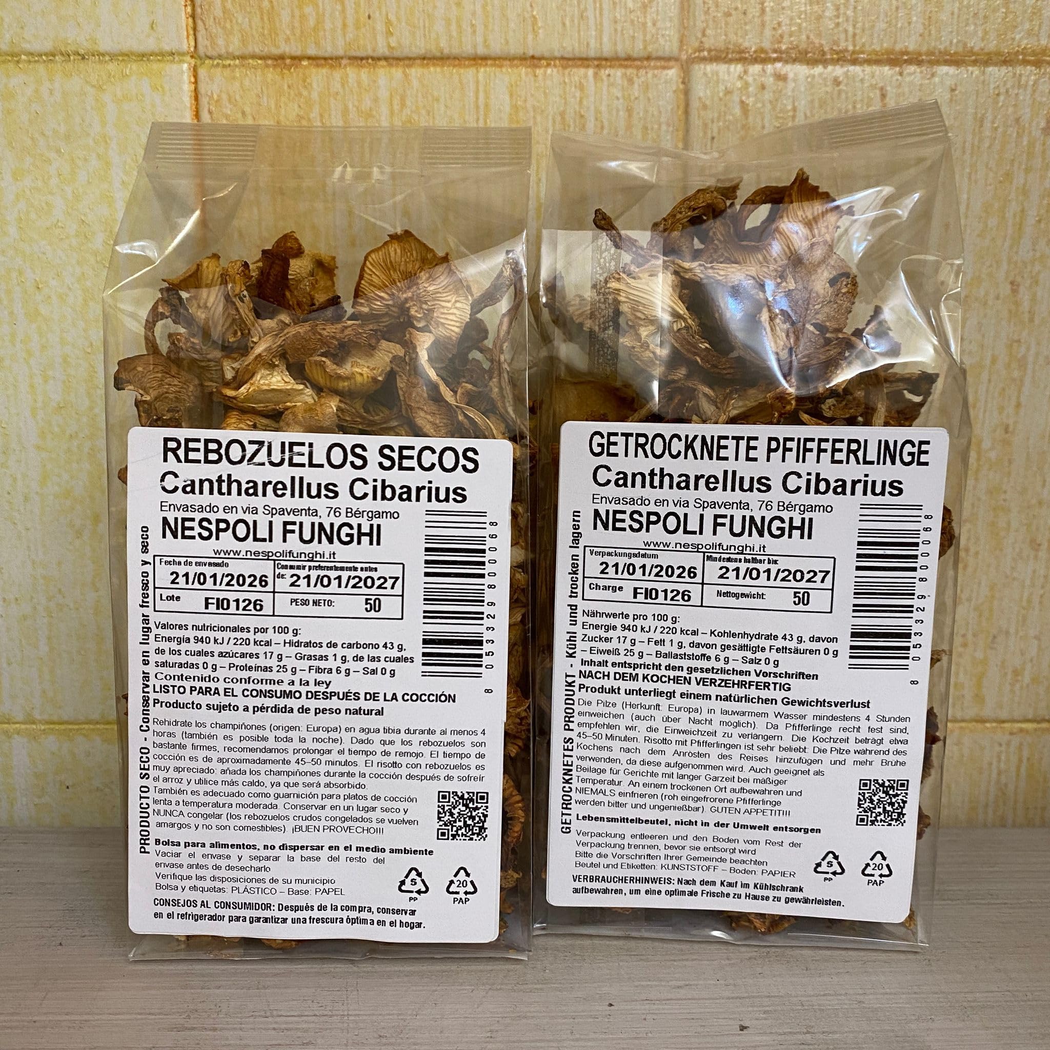Getrocknete Pfifferlinge (Cantharellus cibarius) 50 g – Sorgfältig ausgewählt – Ideal für Risotto und Gourmetküche – Nespoli Funghi
