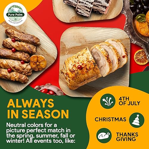 Miniatura 3 de Platos de fiesta de 6 pulgadas, platos de hoja de palma, platos biodegradables, 25 piezas, bonitos platos desechables cuadrados con aspecto de