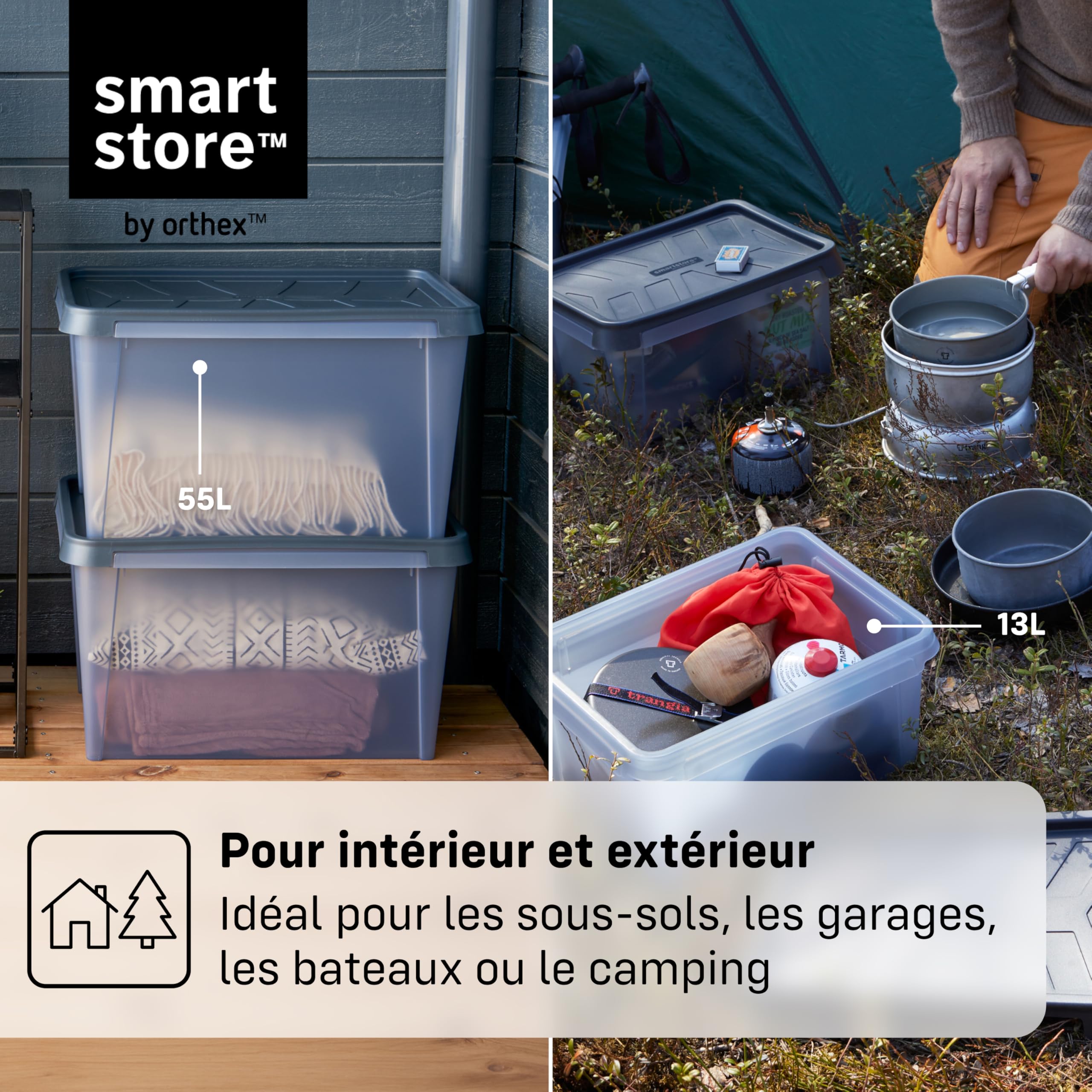 SmartStore Boites de Rangement en Plastique Garage avec Couvercles - Lot de 7 - Transparentes - IP64 - Étanches, Emboîtables et Empilables - Aptes au Contact Alimentaire - L 40 x I 30 x H 20 cm - 13L