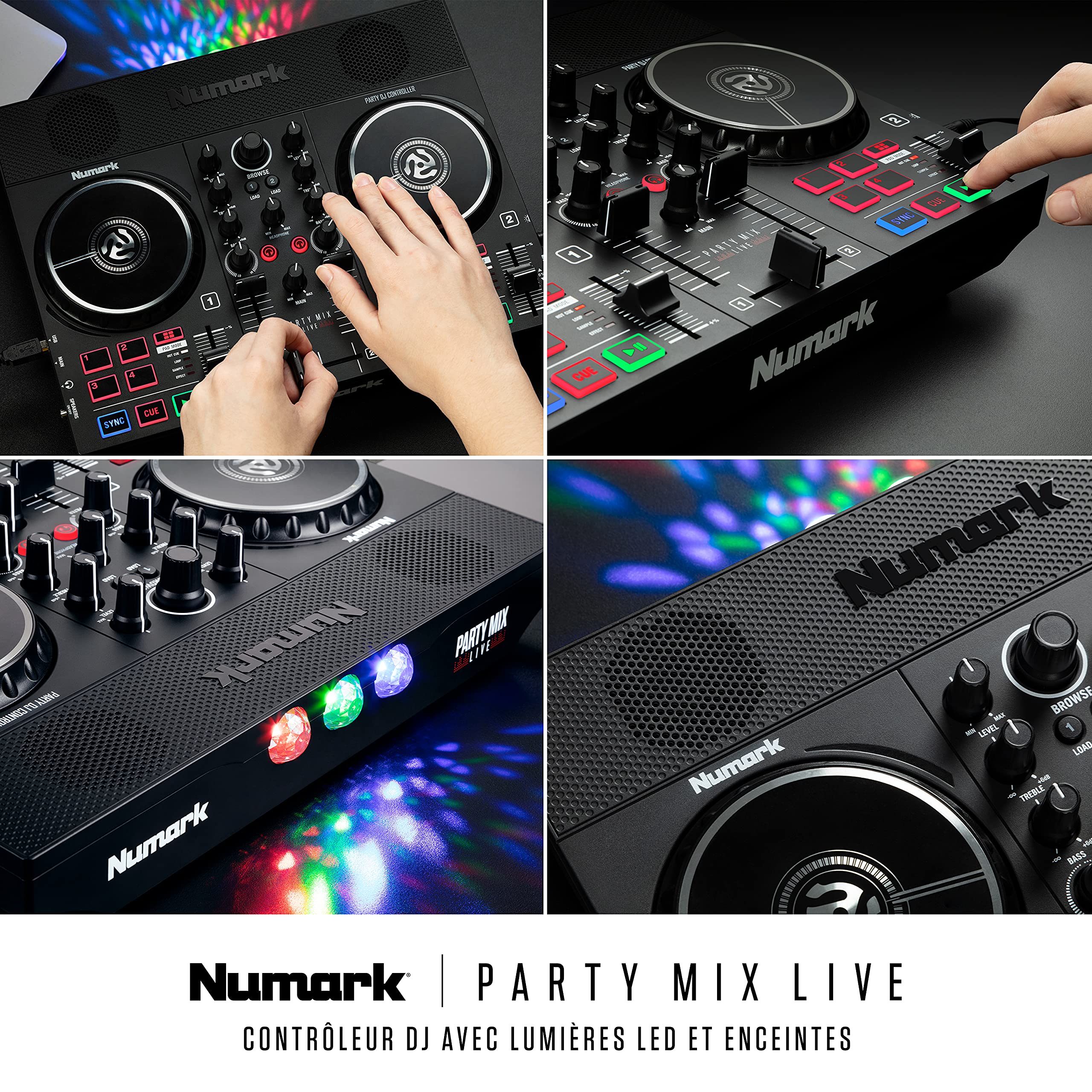 Numark Party Mix Live & HF125 - Contrôleur DJ avec jeux de lumière LED, enceintes et table de mixage DJ pour Serato DJ Lite avec Casque DJ Ultra-Portable