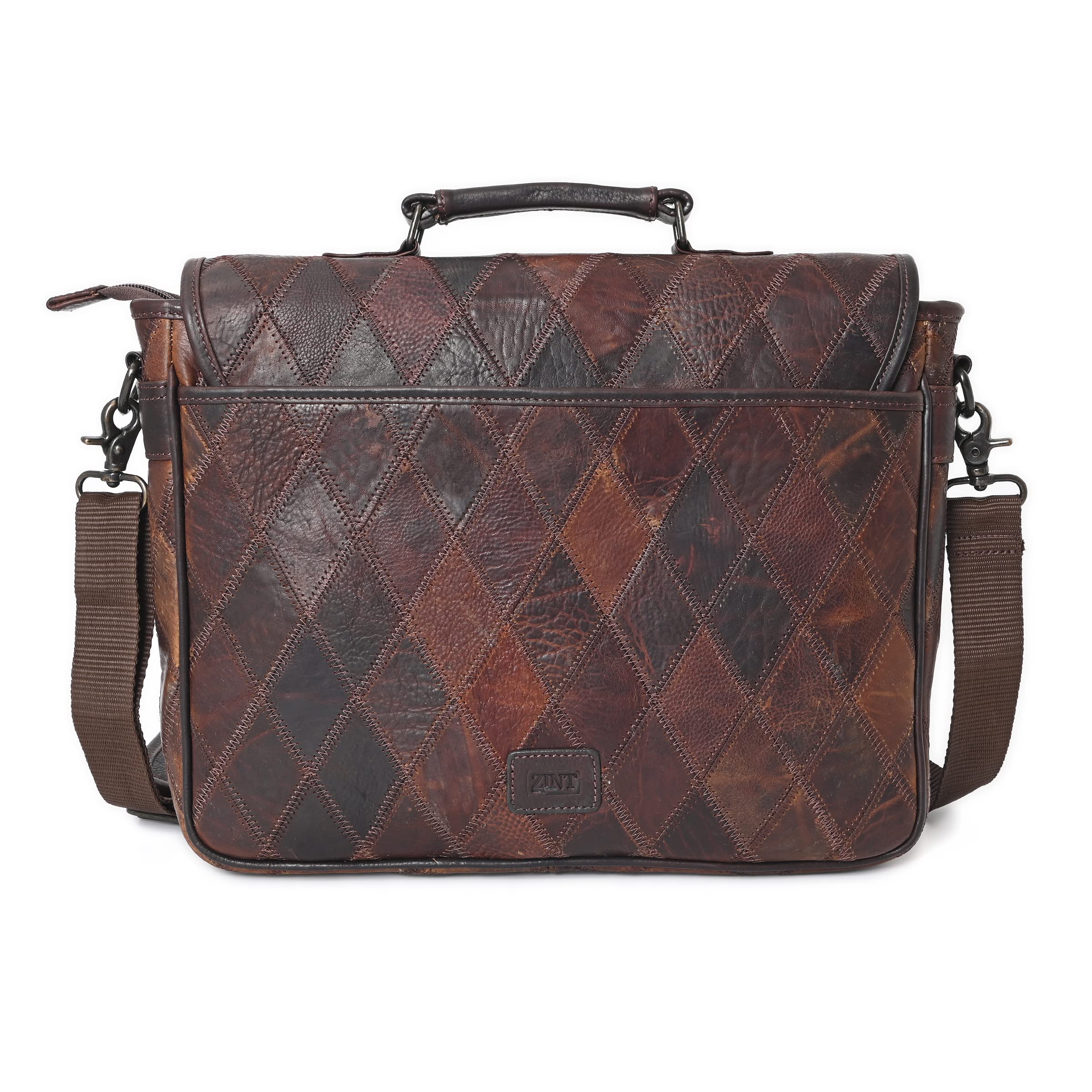 ZINT Dark Brown Shrunken Full Genuine Grain Leather Unisex Messenger 15 inches Laptop Bag Messenger Bag - Image 5 thumbnail