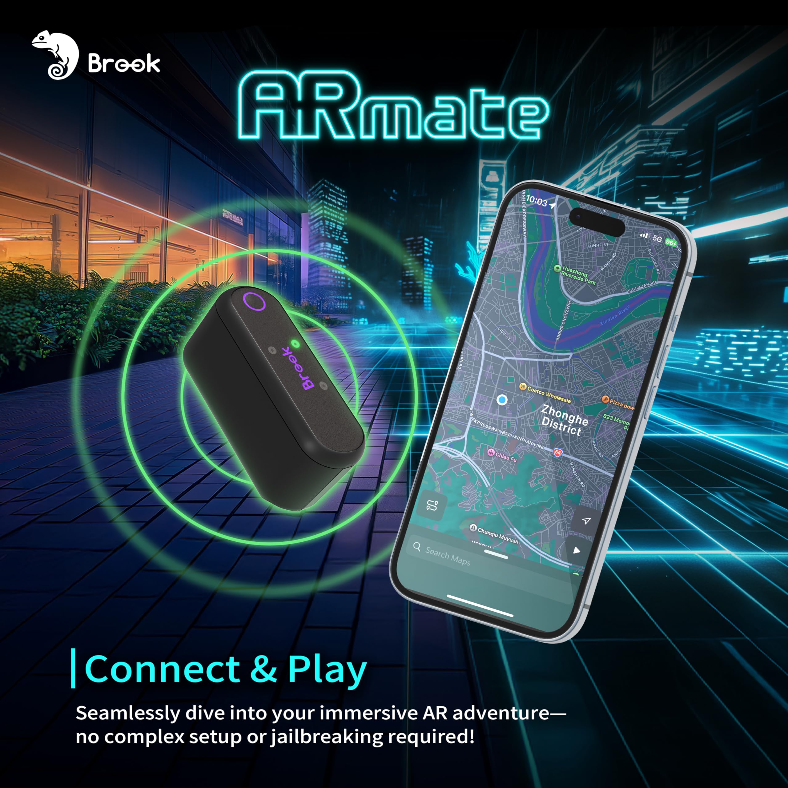 Brook Gaming AR Mate – Accessoire de jeu AR portable pour Pokémon GO, Monster Hunter, Pikmin | Smart Roam, Quick Catch, Fast Spin, vitesse contrôlée par application, prise en charge de la manette Xbox