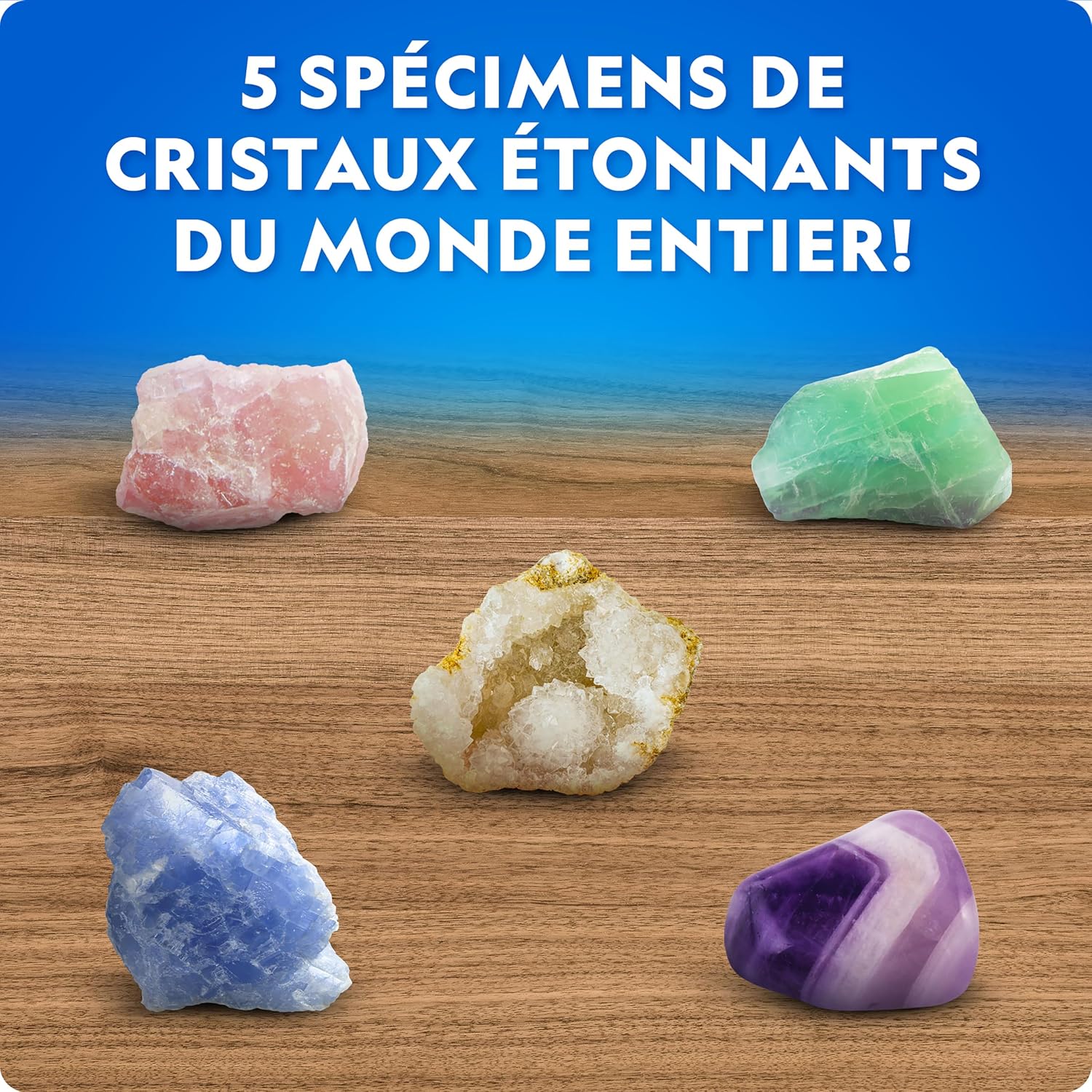Four real gemstone specimens included in the kit