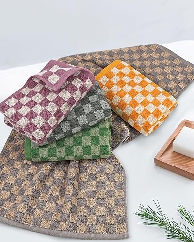 Miniatura 4 de 5 toallas de mano a cuadros  Toallas de algodón para baño, cocina, juego de toallas de mano retro lindo para regalo, toallas multicolor para toda la