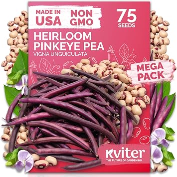 KVITER 75 Top Pick Pinkeye Cow Pea Seeds for Planting Vigna Unguiculata Field Pea, Bush Purple Hull Peas, Heirloom Peas & Beans Vegetable Seeds for Outdoor Garden, Beds, Containers