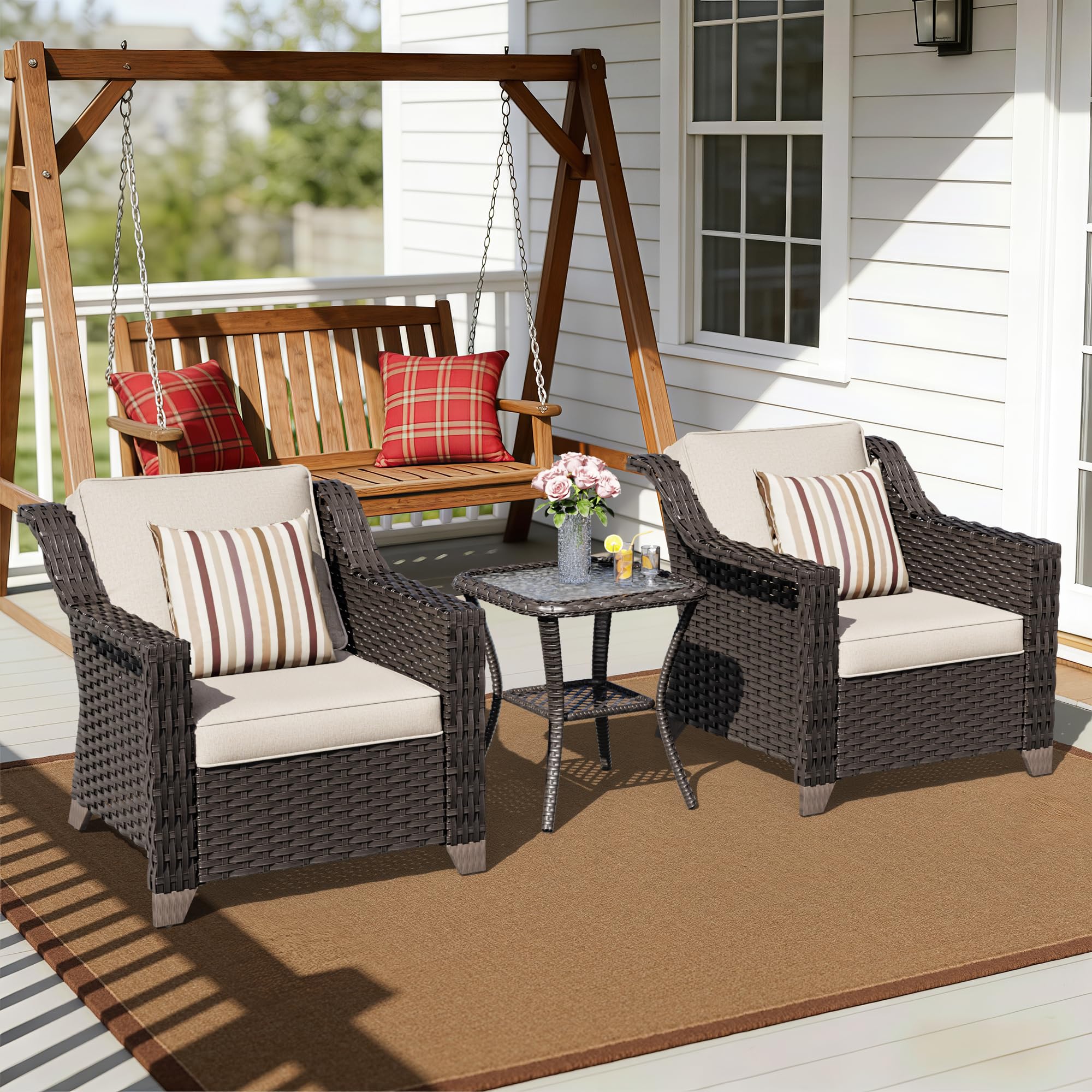 3 Piece Patio Furniture Set, Wicker Outdoor Conversation Set