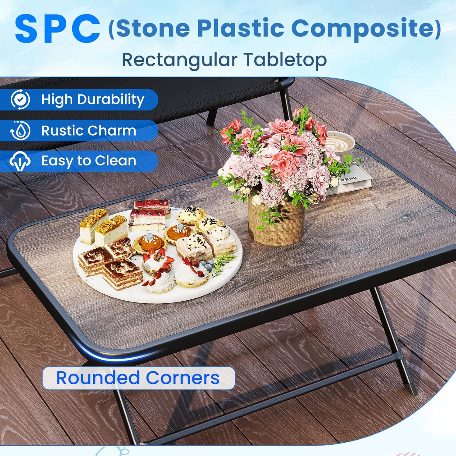 HAPPYGRILL 4 Pieces Folding Patio Conversation Set, Outdoor Furniture Set with SPC Coffee Table, Loveseat and Patio Chairs, Patio Bistro Sectional Set with Metal Frame for Garden, Deck and Backyard