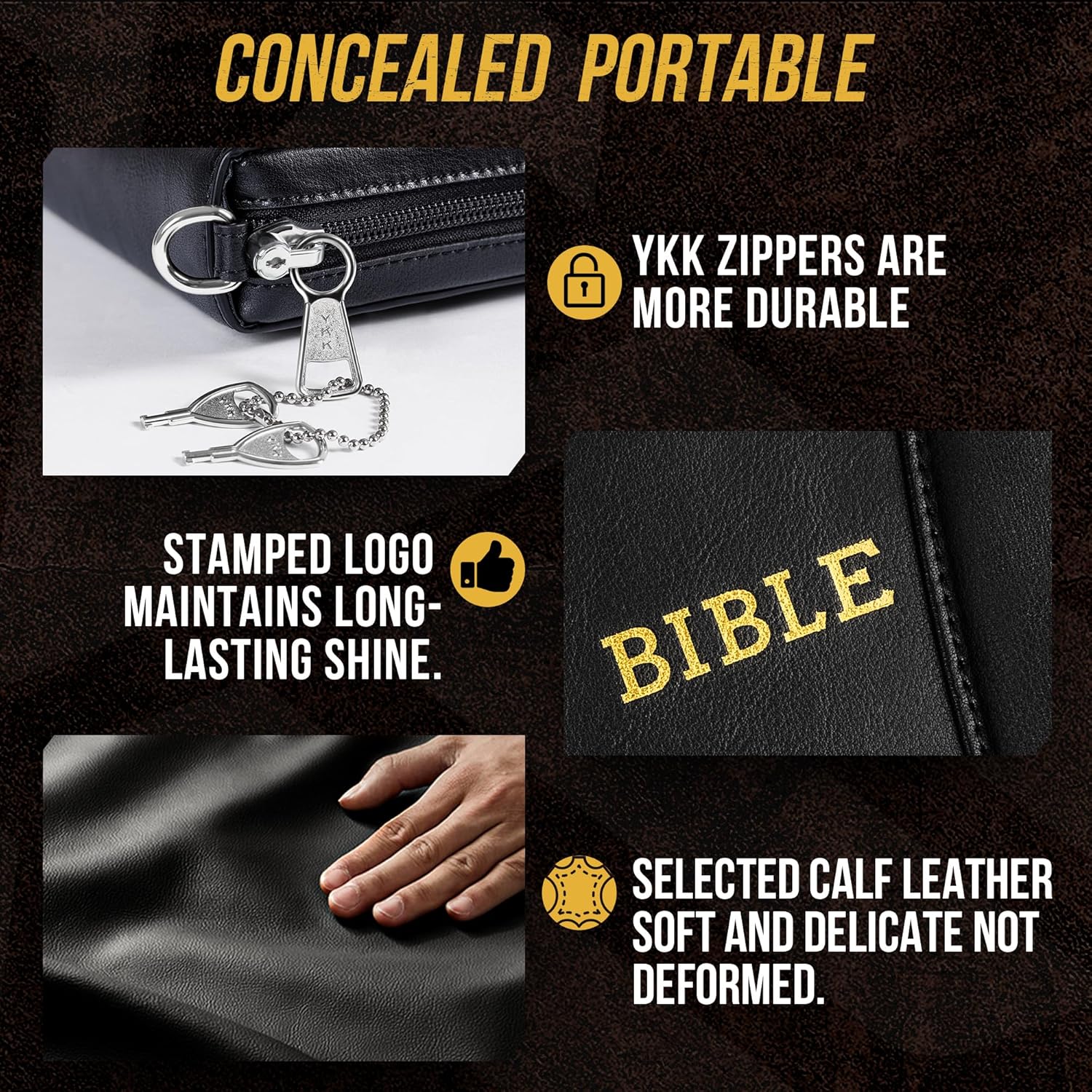 AmazingLife Concealed Carry Gun Pouch, Holy Bible Leather Soft Pistol Case, Lockable Zipper, Handgun Case for 9mm& Glock Guns Storage or Transport