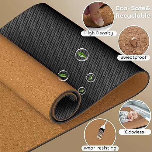 Miniatura 4 de Tapete de yoga antideslizante de TPE para mujeres y hombres, tapete de entrenamiento de doble cara de 72 x 24 pulgadas para gimnasio en casa,