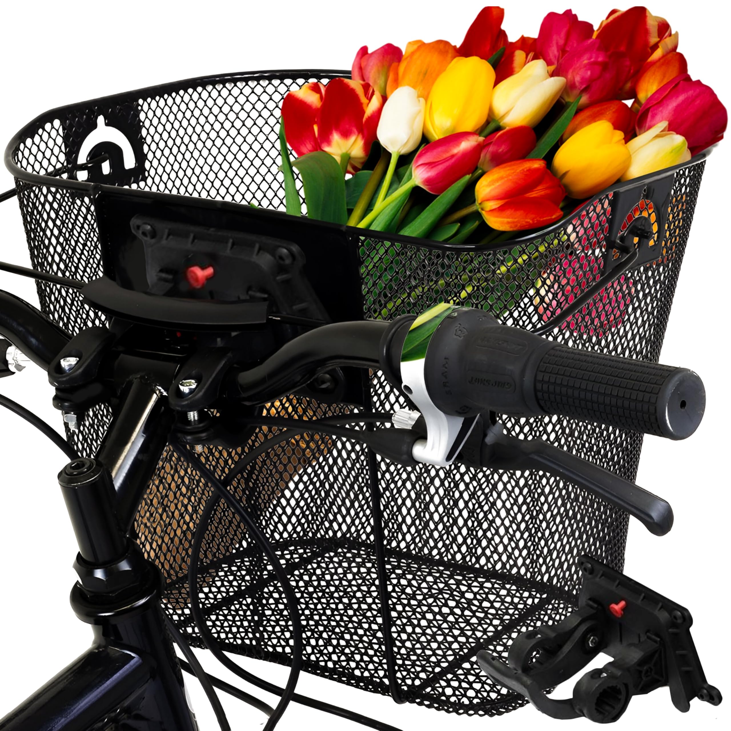 Retoo Fahrradkorb Vorne mit Lenkeradapter, Schnell klick Halterung, Fahrrad Korb mit Halterung, Lenkerkorb Fahrrad aus Feinmaschig, 24,5 x 34,5 x 25,9 