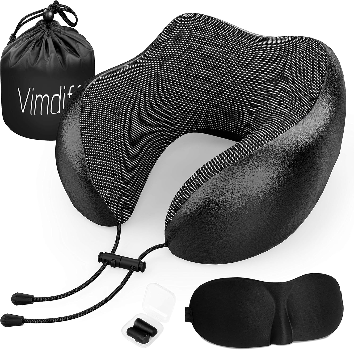 [Latest 2020] Travel Airplane Pillow 100% Pure Memory Foam Neck Pillow, Comfortable & Breathable Cover, Machine Washable, Airplane Travel Kit with 3D Contoured Eye Masks, Earplugs