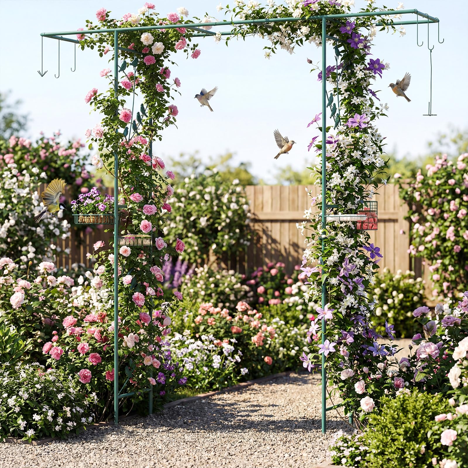 COSTWAY Pergolato a Arco da Giardino, Pergola da Esterno Decorativa in Metallo per Piante Rampicanti, Arco da Esterno per Feste, Matrimonio (Verde, Modello 1)