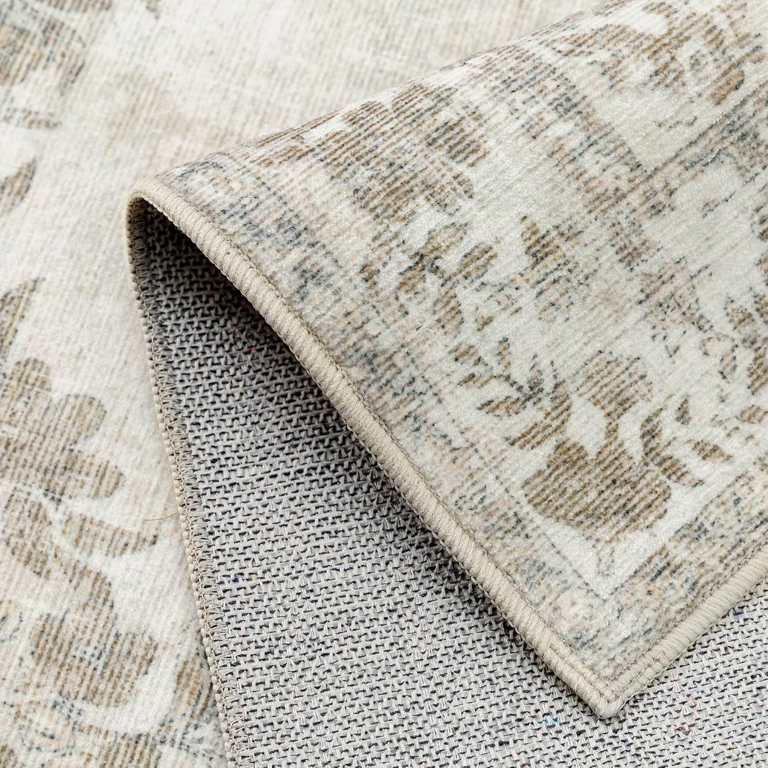 3x5 Area Rug Beige Washable Office Vintage Distressed Carpet Bedroom Indoor Medallion Floral Living Room Non Slip Retro Throw Floor Mat for Dining Room Kitchen Bathroom - Image 9