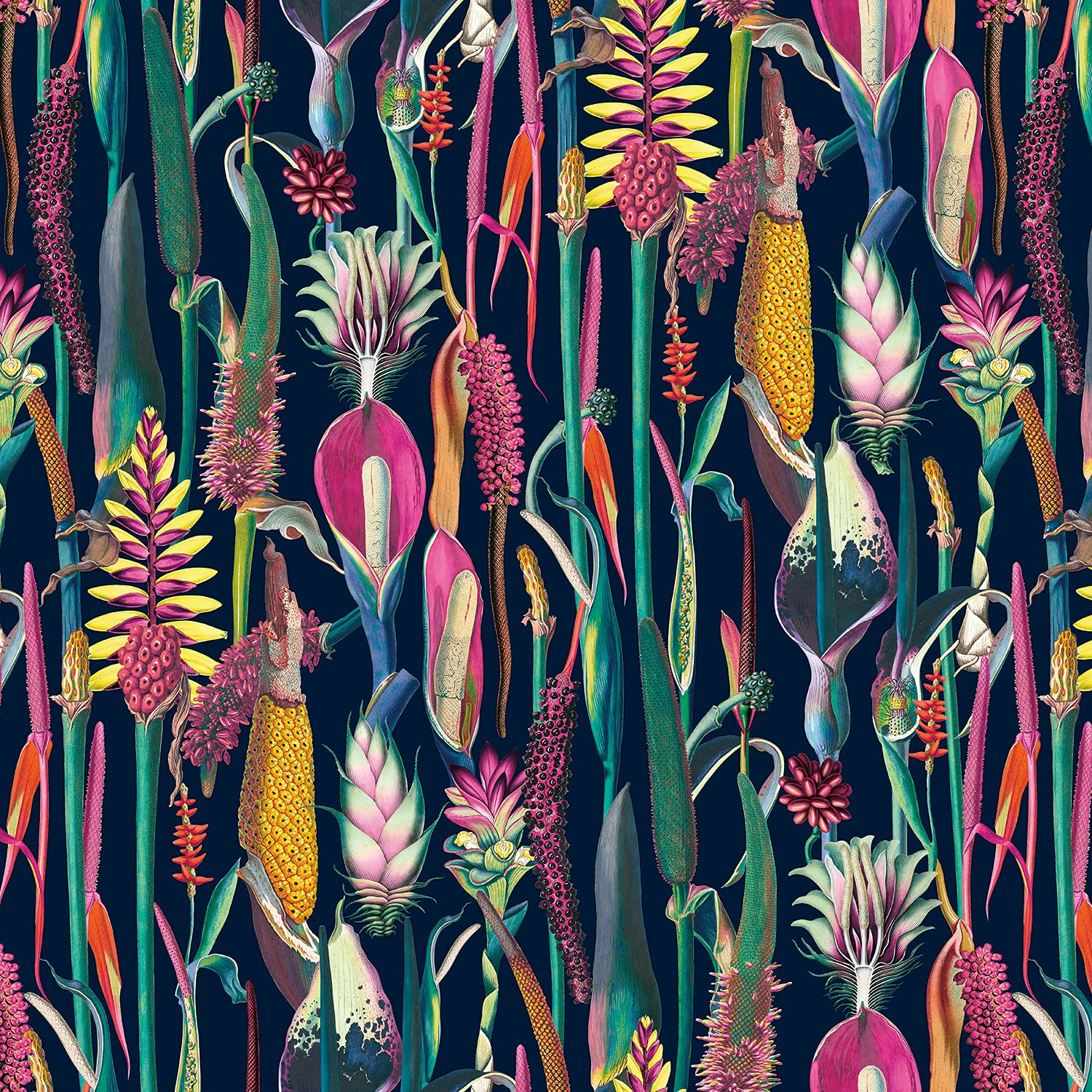 Discount Fabrics Ltd Botanical - Cvl008 - Navy Velvet Upholstery Fabric Curtain Plush Tropical Botanical Paradise Rainforest (, Per Half Metre)
