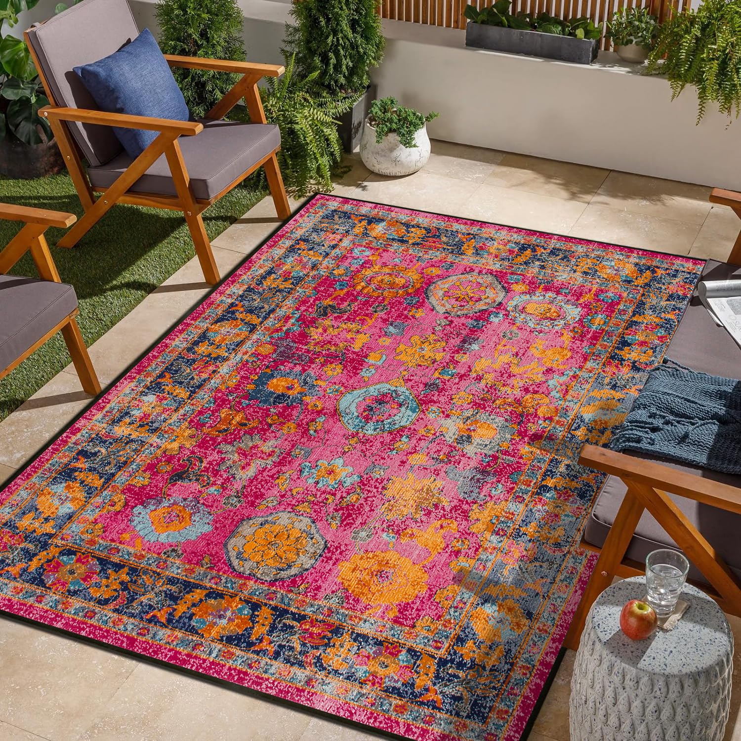 Jiyuhang Alfombra para salón, 200 x 300 cm, diseño vintage, estilo envejecido, multicolor, rosa, naranja, amarillo, azul, flores, suave, grande, para dormitorio, sala de reuniones