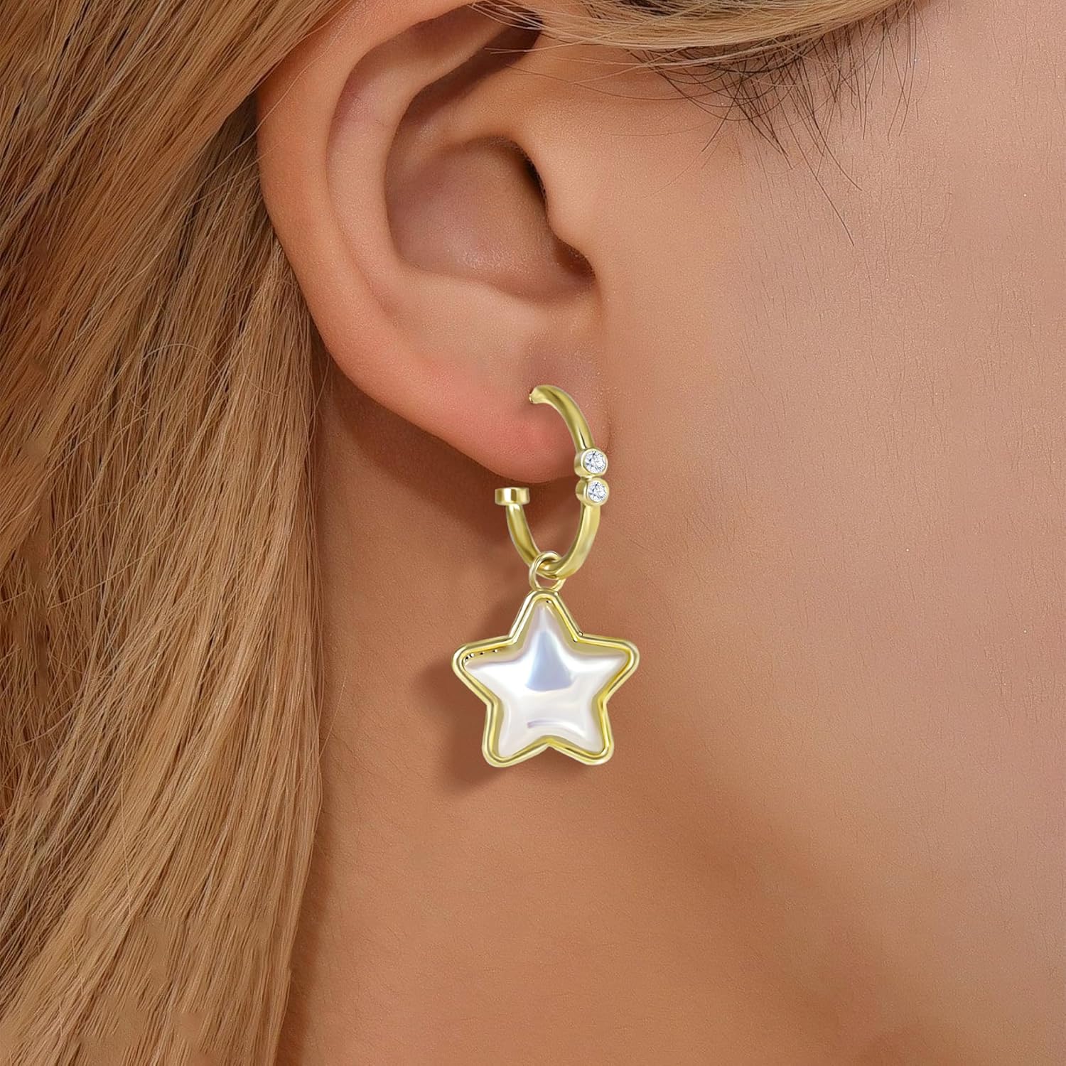 Gold Earrings for Women, 14K Gold Plated Moon Star Earrings Hypoallergenic Fashion Drop Dangle Hoop Stud Cubic Zirconia Jewelry - Image 3