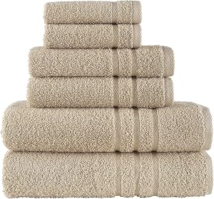 6 Piece Towel Set, 2 Bath Towels - 2 Hand Towels - 2 Wash Cloths, 100% Natural Turkish Cotton, 600 GSM Extra Soft and Highly Absorbent (Warm Sand, Set of 6)