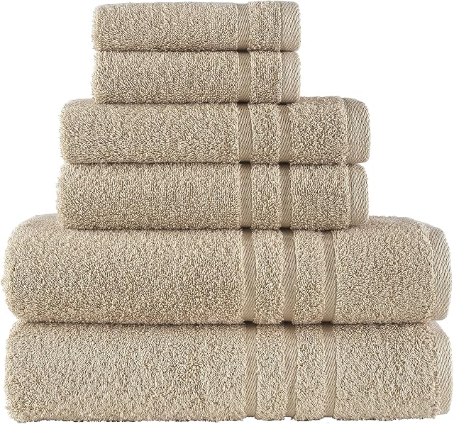 6 Ensemble de serviettes en pièces, 2 Serviettes de bain - 2 Serviettes à main - 2 Laver les vêtements, 100% Coton naturel turc, 600 GSM Extra douce et très absorbante (Sable chaud, Ensemble de 6)
