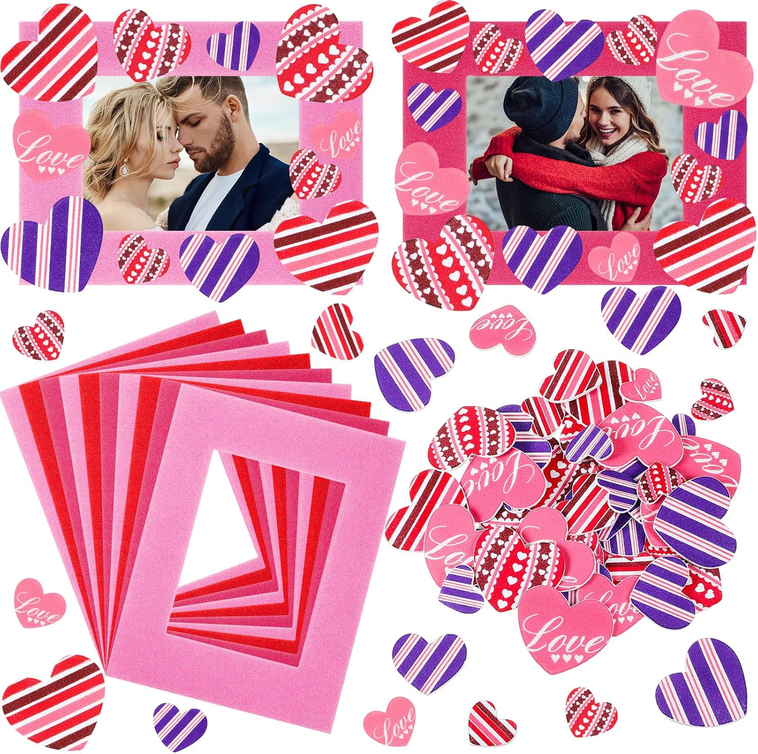 27 Pack Valentines Picture Frame Craft Kit DIY Picture Frame Craft with 180 Pieces Heart Shape Foam Stickers for Valentine Class Game Activities Home, and Office Decoration