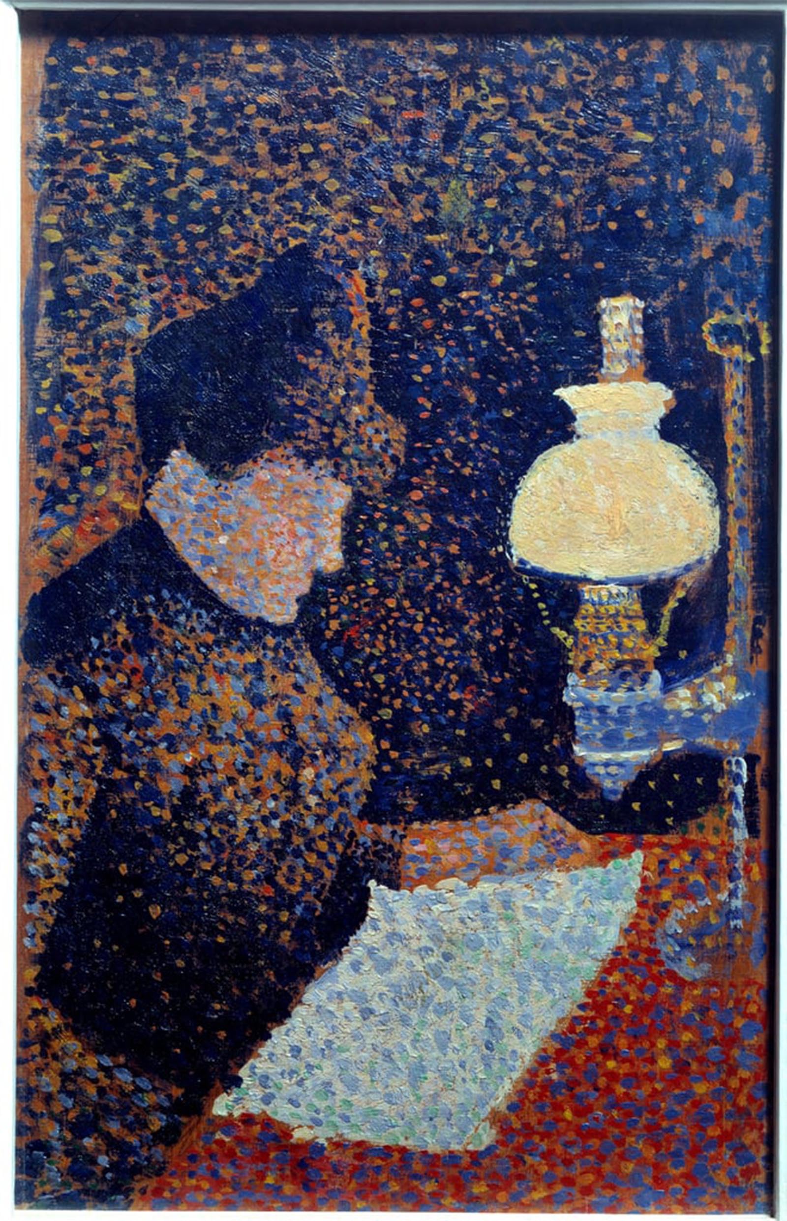 ARTXLXXBN Famous Print Painting Colorful Art Print Woman Under the Lamp. Pointillism. Painting by Paul Signac Canvas Art Decorations for Home Decor 60x90cm