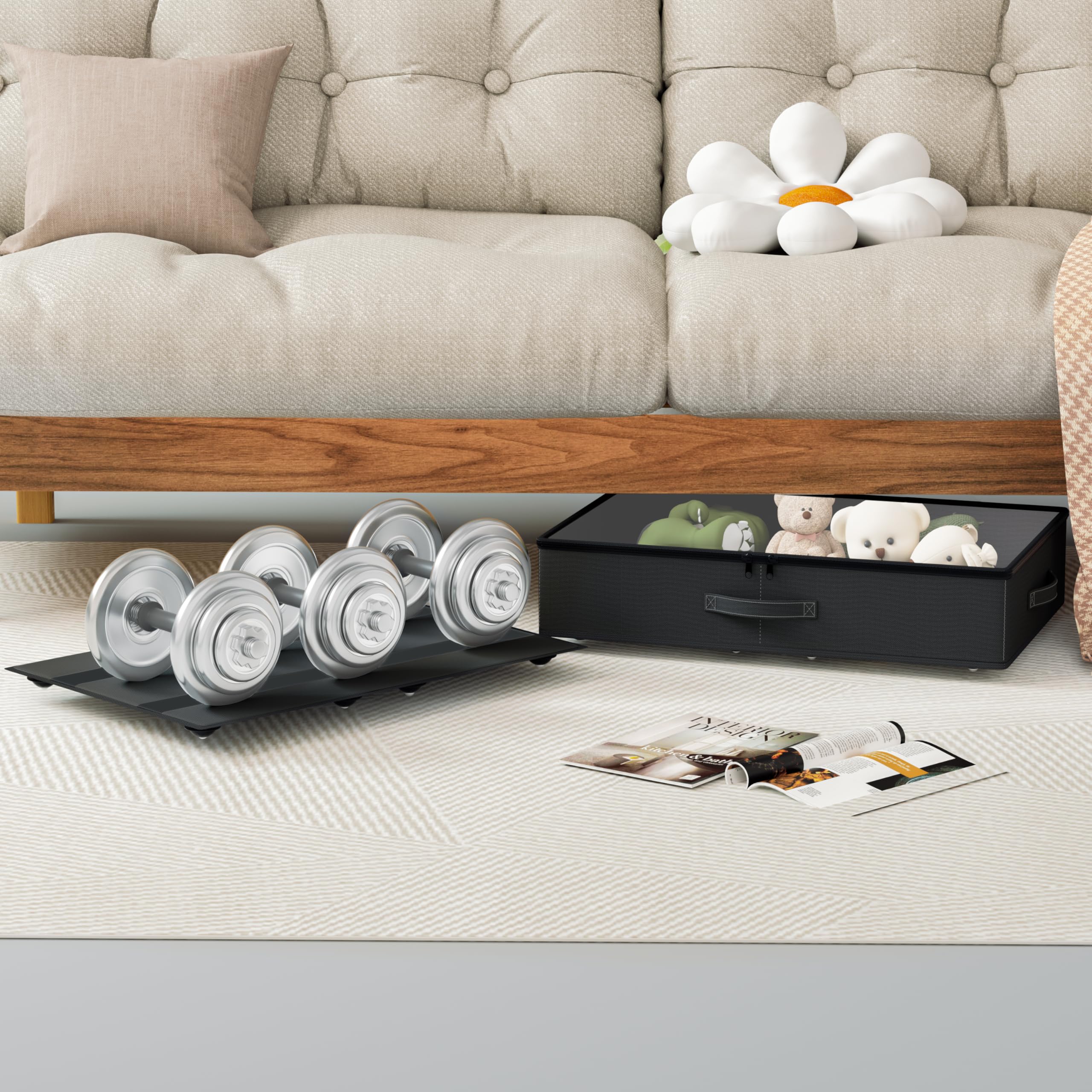 EE-RoomWorld Unterbettkommode mit Rollen, kein Zusammenbau erforderlich, 14 cm Höhe, Unterbett-Aufbewahrung, niedriges Profil, rollbare Schuhaufbewahrungsbehälter, für Kleidung, Decken