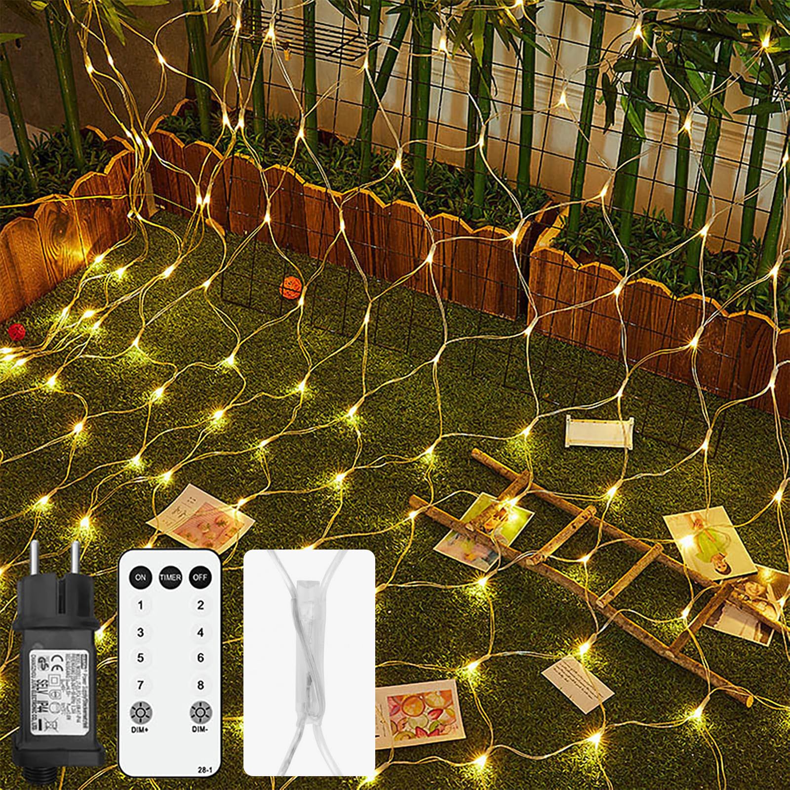 Lichternetz Außen, 3x2m 200 LED Lichterkette Außen, Lichternetz Lichtervorhang mit Stecker Warmweiß, IP44 Wasserdicht, Fernbedienung Timer 8 Modi, für Büsche Garten Weihnachtsbaum Zimmer Balkon
