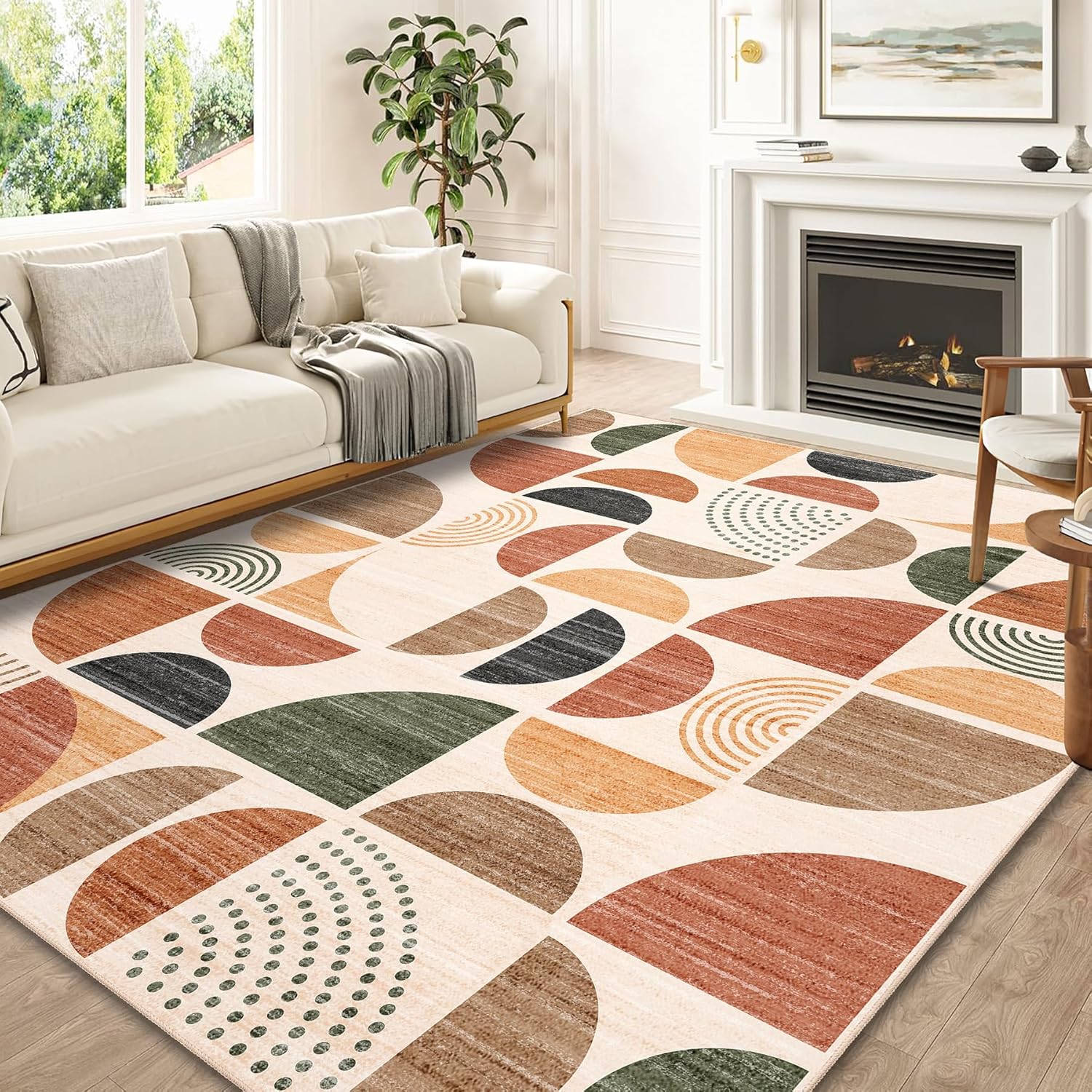 MUJOO 8x10 Area Rugs,Washable Rugs for Living Room Bedroom Dining Room,Boho Large Throw Floor Carpet Non Slip Soft Modern Abstract Bohemian Terracotta