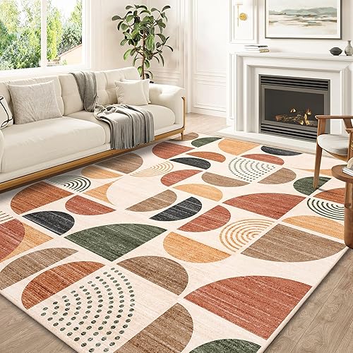 Miniatura 42 de MUJOO Alfombra Bohemia Lavable, Alfombras de Área de 4x6.5 pies para Dormitorio Sala de Estar Mesita de Noche Oficina, Alfombra de Piso Orage y