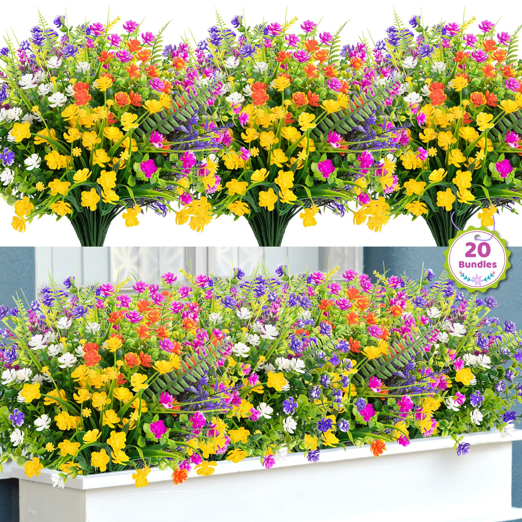 Bassion Artificial Flowers for Outdoors Decoration UV Resistant, Mixed