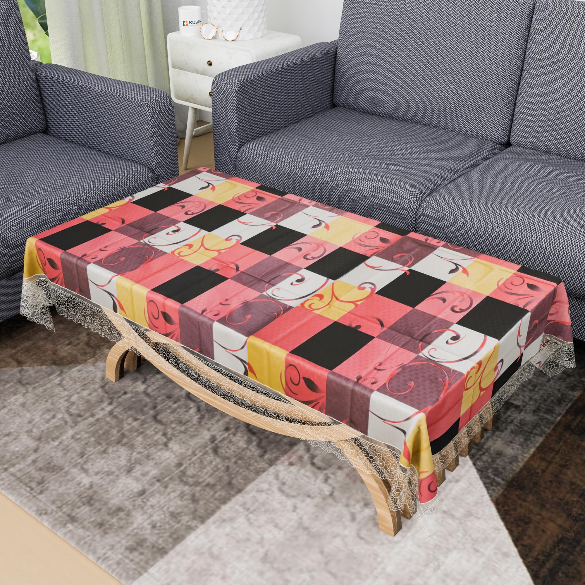 Kuber Industries Center Table Cover | 40x60 Inch | Decorative Table Cover | Tea Table Cover | Tabletop Cover | PVC Table Cloth | 4 Seater Kitchen Table Cloth | Check | Multicolor