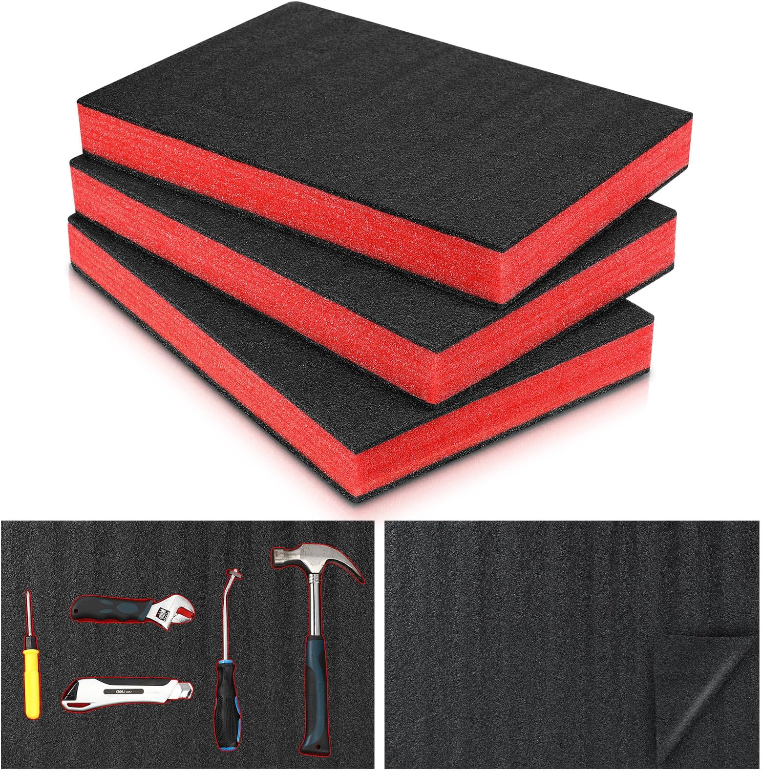 Frienda 3 Pcs Tool Box Foam Organizers Liner Adjustable Shadow 18 x 12 x 2.17 Inch Tool Chest Drawer Inserts Non Slip Foam